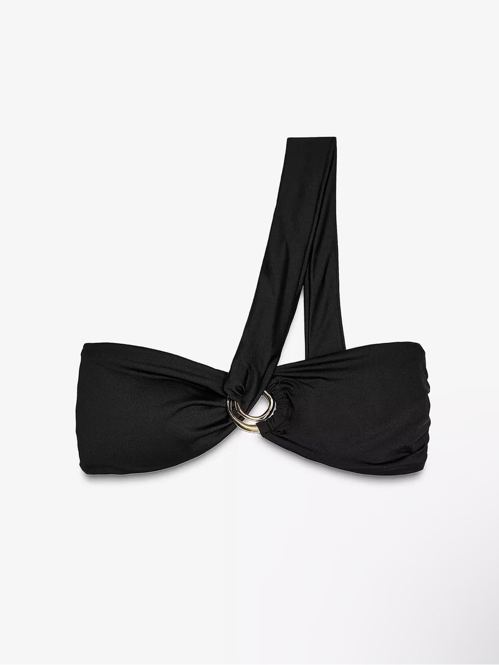Zara Black One-Shoulder Bikini Top with Gold Ring